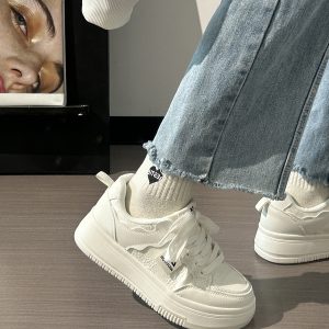 Women's White Thick-Soled Sneakers - Breathable Soft Sole Casual Shoes for Summer - Niche Design Korean Style Fashion Footwear