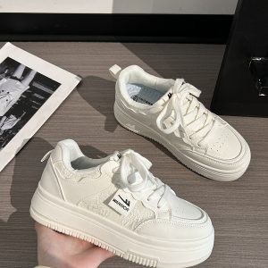 Women's White Thick-Soled Sneakers - Breathable Soft Sole Casual Shoes for Summer - Niche Design Korean Style Fashion Footwear