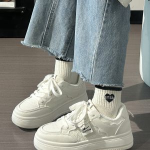 Women's White Thick-Soled Sneakers - Breathable Soft Sole Casual Shoes for Summer - Niche Design Korean Style Fashion Footwear
