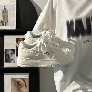 Women's White Thick-Soled Sneakers - Breathable Soft Sole Casual Shoes for Summer - Niche Design Korean Style Fashion Footwear