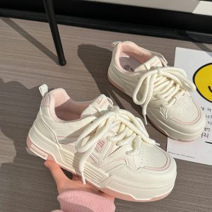 Women's White Thick-Soled Sneakers - Breathable Summer Board Shoes, Versatile Niche Design for Everyday Wear