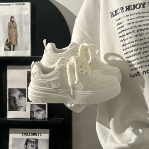 Women's White Thick-Soled Sneakers - Breathable Summer Board Shoes, Versatile Niche Design for Everyday Wear