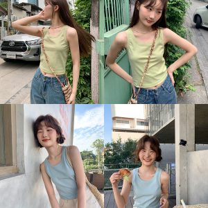 Women's Wide-Edged Round Neck Slim-Fit Short Vest Camisole Top - Summer 2025 Fashion, Trendy Casual Style
