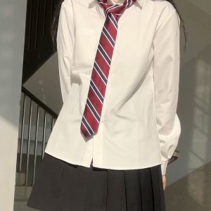 Women's Wrinkle-Resistant JK Shirt Set - Long Sleeve & Short Sleeve Basic Uniform, College Style Spring & Autumn White Top