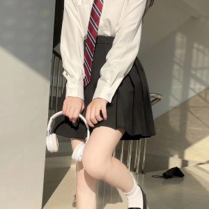 Women's Wrinkle-Resistant JK Shirt Set - Long Sleeve & Short Sleeve Basic Uniform, College Style Spring & Autumn White Top