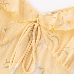 Women's Yellow Floral Long Dress - French Style, Spaghetti Strap, Waist-Cinching, Slim-Fit, Elegant Vacation Outfit