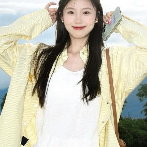 Women's Yellow Striped Shirt with Dog Embroidery, Loose Summer Jacket, American Style, Sun Protection, Trendy Dopamine Top