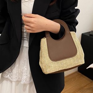 Woven Bucket Bag for Women - Handheld Tote for Work, Classes, and Vacations - Stylish Multi-Use Lunch Box Carrier