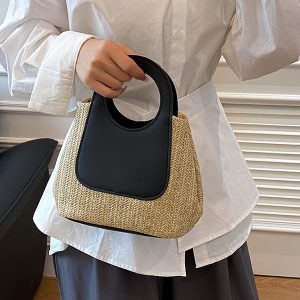 Woven Bucket Bag for Women - Handheld Tote for Work, Classes, and Vacations - Stylish Multi-Use Lunch Box Carrier