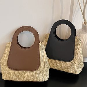 Woven Bucket Bag for Women - Handheld Tote for Work, Classes, and Vacations - Stylish Multi-Use Lunch Box Carrier