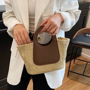 Woven Bucket Bag for Women - Handheld Tote for Work, Classes, and Vacations - Stylish Multi-Use Lunch Box Carrier