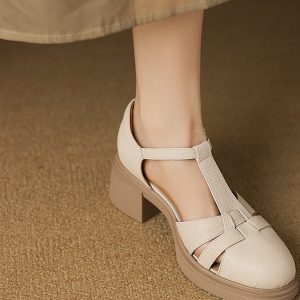 Woven Hollow Chunky Heeled Open-Toe Sandals for Women - 2025 Summer Pig Cage Style, Trendy Sheepskin High Heels