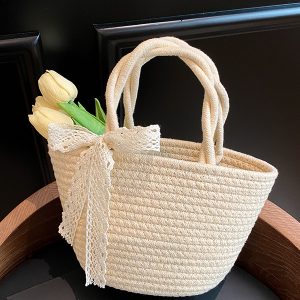 Woven Pastoral Style Tote Bag for Women - Versatile Beach & Vacation Straw Storage Bag