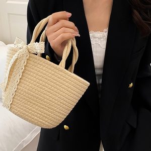 Woven Pastoral Style Tote Bag for Women - Versatile Beach & Vacation Straw Storage Bag