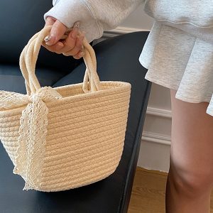 Woven Pastoral Style Tote Bag for Women - Versatile Beach & Vacation Straw Storage Bag