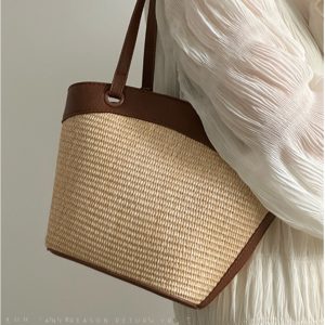Woven Shoulder Bag for Women - French Retro Vegetable Basket, Casual Beach Vacation Style, Versatile Fashion Accessory