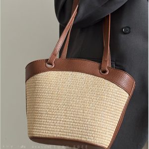 Woven Shoulder Bag for Women - French Retro Vegetable Basket, Casual Beach Vacation Style, Versatile Fashion Accessory