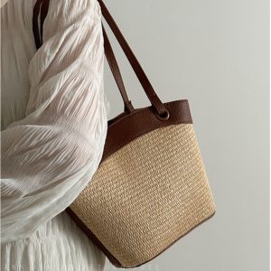 Woven Shoulder Bag for Women - French Retro Vegetable Basket, Casual Beach Vacation Style, Versatile Fashion Accessory