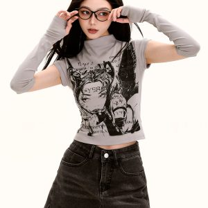 Y2K American Retro Short Sleeve T-Shirt - Sweet and Spicy Anime Slim Fit Top for Summer Outfits