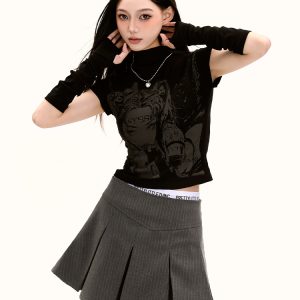 Y2K American Retro Short Sleeve T-Shirt - Sweet and Spicy Anime Slim Fit Top for Summer Outfits