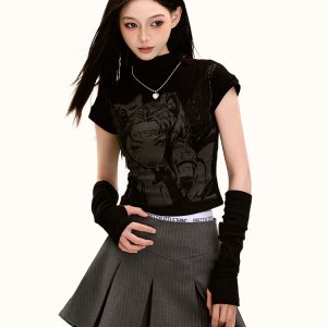 Y2K American Retro Short Sleeve T-Shirt - Sweet and Spicy Anime Slim Fit Top for Summer Outfits