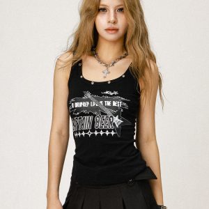 Y2K American Style Slim Fit Tank Top for Women - Beer Team Captain Graphic Summer Fashion 2025