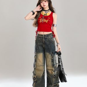Y2K American-Style Spicy Girl Faux Two-Piece Slim-Fit Camisole Top for Women - Summer Fashion Outerwear