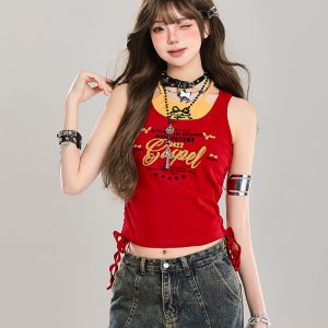 Y2K American-Style Spicy Girl Faux Two-Piece Slim-Fit Camisole Top for Women - Summer Fashion Outerwear