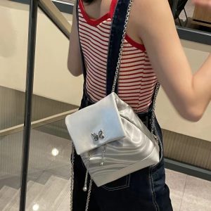 Y2K Butterfly Chain Backpack for Women - High-End Silver Small Bag, Sweet Cool Hot Girl Style, 2025 Trend