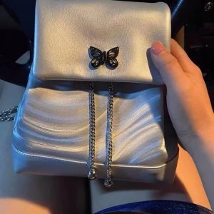 Y2K Butterfly Chain Backpack for Women - High-End Silver Small Bag, Sweet Cool Hot Girl Style, 2025 Trend