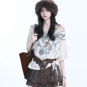 Y2K Butterfly Off-Shoulder Sleeveless T-Shirt - Destructive Feeling Women's Fashion Top for a Trendy Look