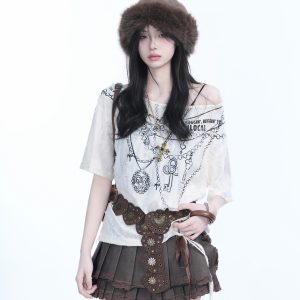 Y2K Butterfly Off-Shoulder Sleeveless T-Shirt - Destructive Feeling Women's Fashion Top for a Trendy Look