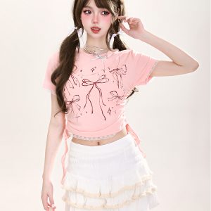 Y2K Butterfly Print Off-Shoulder Short Sleeve T-Shirt for Girls - Summer Fitted Top in Sweet and Spicy Style