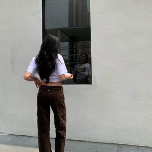 Y2K Cargo Pants with Zipper in Brown and Green - Towel Elastic Material, Trendy Waist-to-Hip Ratio, Urban Street Style