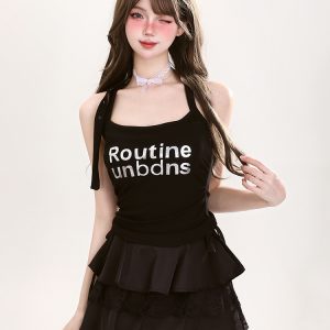 Y2K Halter Neck Sleeveless Summer Tank Top for Women - Hot and Spicy American Style Fashion Essential