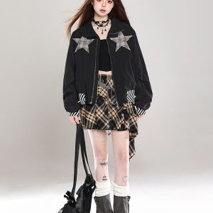 Y2K High-Waisted Irregular Checkered A-Line Half Skirt for Summer 2025 - Slimming Short Skirt for Trendy Millennial Fashion
