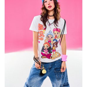 Y2K Slim Fit Cartoon Girl Printed Short Sleeve T-Shirt for Women - Versatile Summer Top