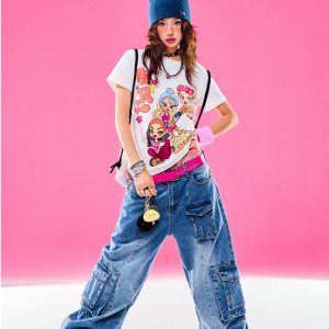 Y2K Slim Fit Cartoon Girl Printed Short Sleeve T-Shirt for Women - Versatile Summer Top