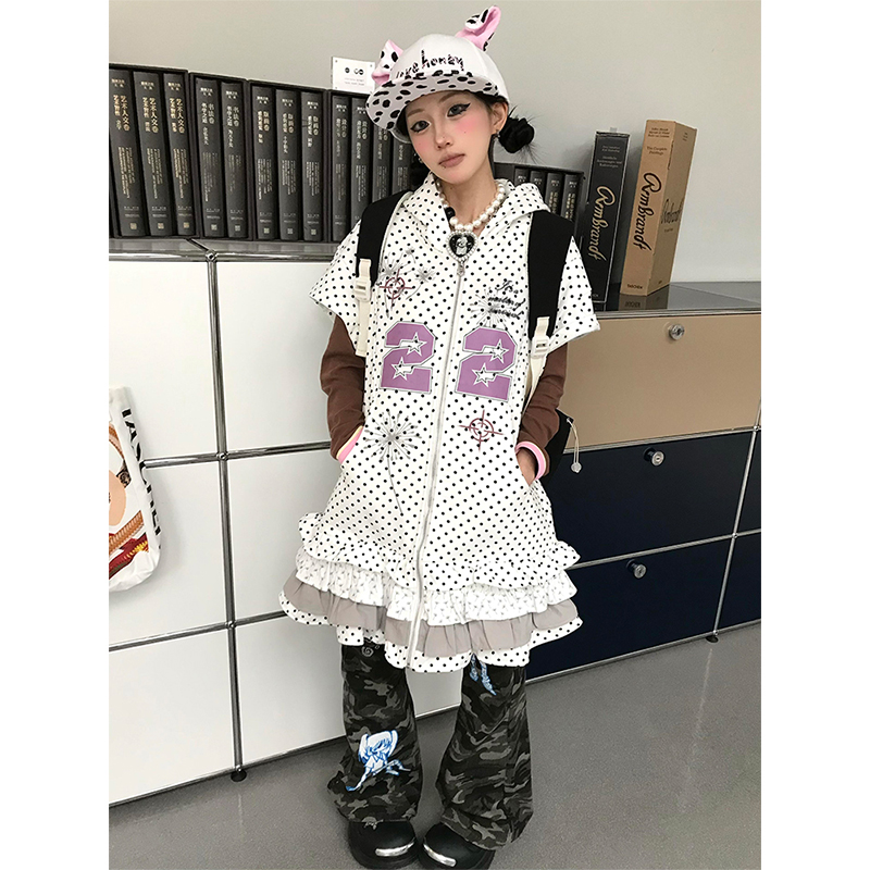 Y2K Style Women's Short Sleeve Dress with Hood, Summer Ruffled Edge, Subculture Millennial Skirt for Trendy Looks