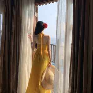 Yellow Backless Halter Dress - Long Beach Skirt for Seaside Vacation - Sexy Summer Style