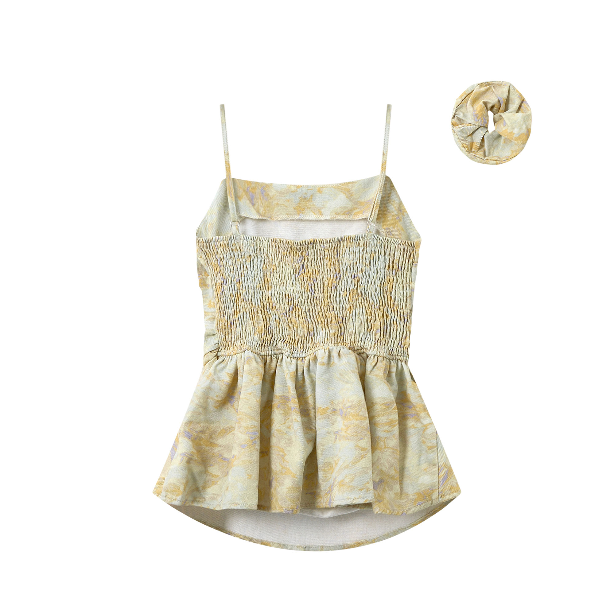 Yellow Gradient Waist-Cinching Camisole with Hair Tie - Unique Summer Vacation Style Sweet Top for Women