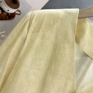 Yellow Small Check Lightweight Suit Jacket for Women, Elegant V-Neck Short Cardigan, 2025 Summer Korean Style Fashion