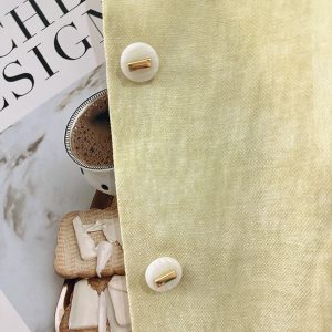 Yellow Small Check Lightweight Suit Jacket for Women, Elegant V-Neck Short Cardigan, 2025 Summer Korean Style Fashion