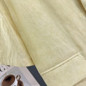 Yellow Small Check Lightweight Suit Jacket for Women, Elegant V-Neck Short Cardigan, 2025 Summer Korean Style Fashion