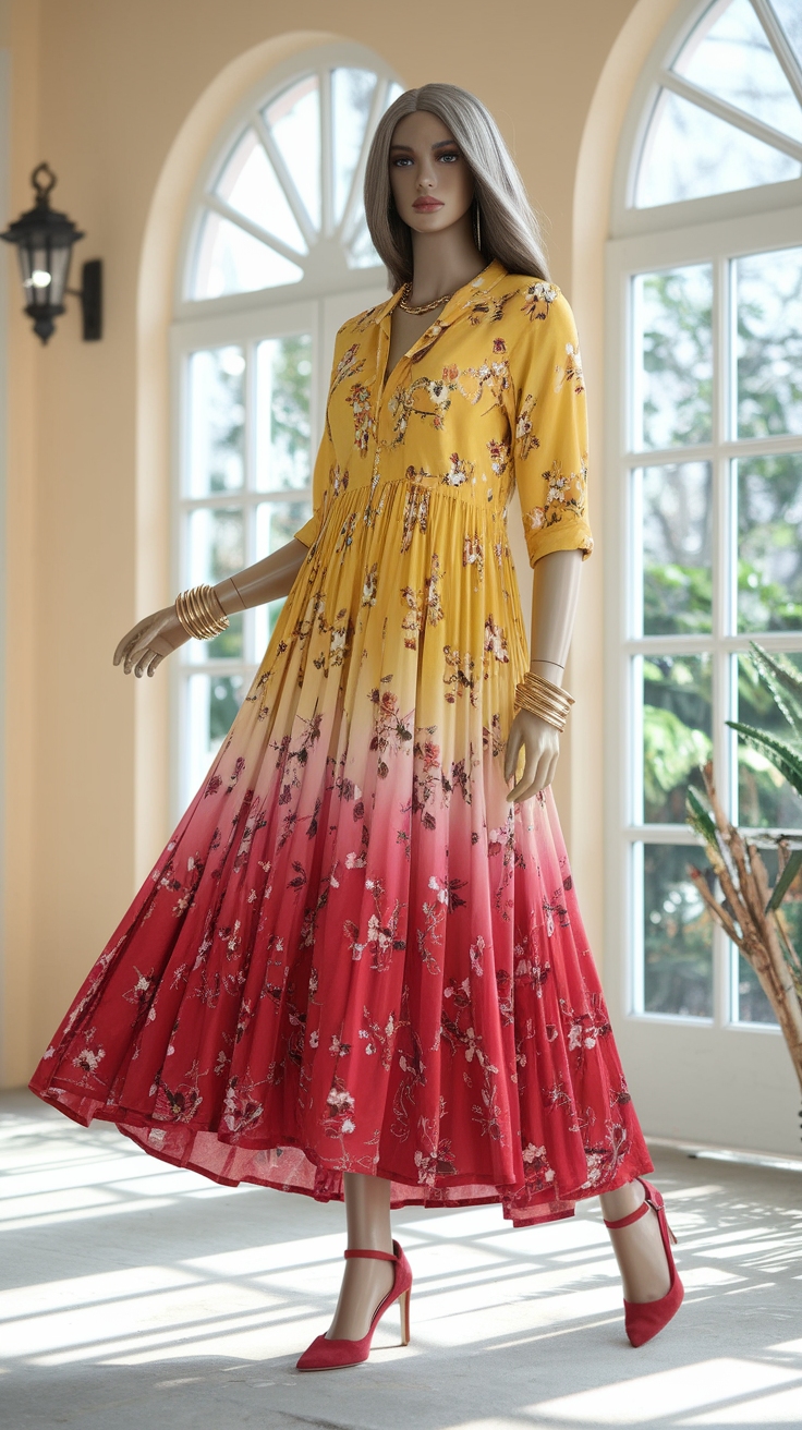 Yellow Red Combination Dress: Brighten Up Your Wardrobe outfit idea