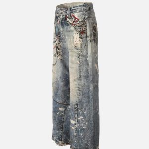 Concert Outfit 3D Digital Printed Chain Straight Jeans