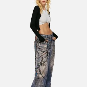 Concert Outfit 3D Digital Printed Chain Straight Jeans