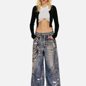 Concert Outfit 3D Digital Printed Chain Straight Jeans