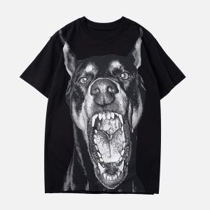 Concert Outfit 3D Printed Doberman Dog Head Hip Hop T-Shirt