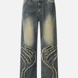 Concert Outfit Abstract Pattern Raw Edge Patchwork Jeans